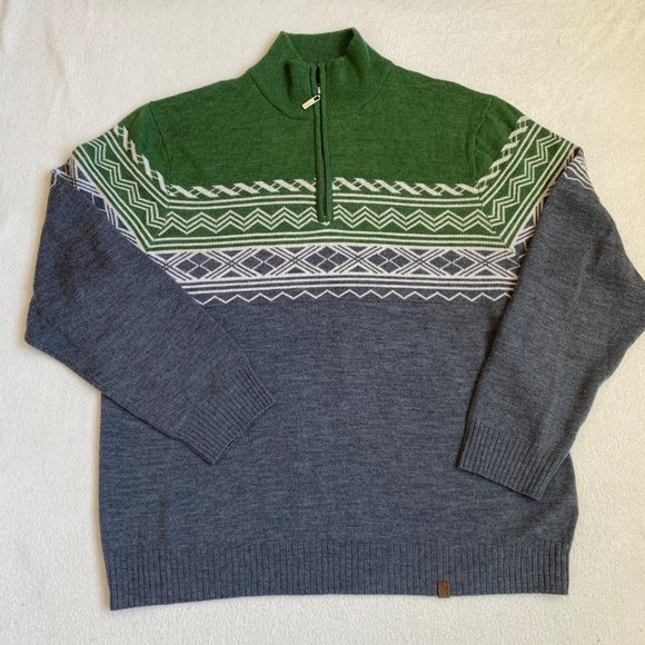 Neve Mens 1/4 Zip Geometric Pullover 100% Merino Wool Knit Sweater XXL